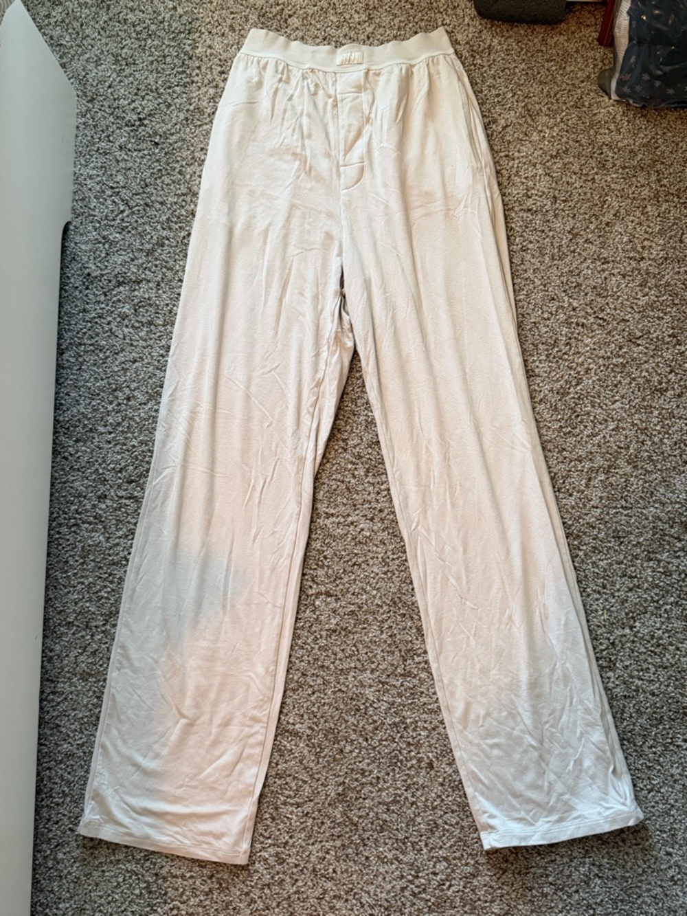 Women's SKIMS XS bone wide leg pajama pants with pockets and buttons